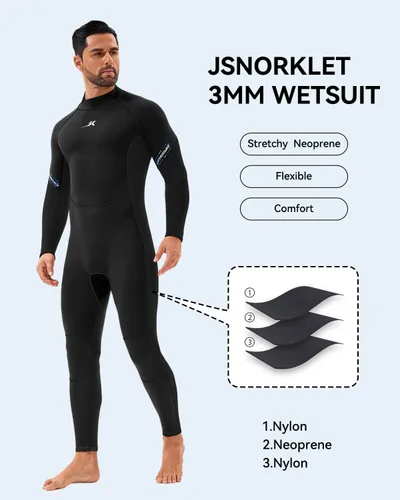 Vista 3 de Traje de neopreno para hombre, traje de buceo de 3 mm con cremallera trasera completa para natación Diving Suits Keep Warm in Cold Water for Water