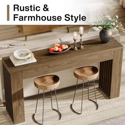 Vista 4 de Tribesigns - Mesa de sofá de consola de madera de 59 pulgadas de largo detrás del sofá con patas de listones verticales para entrada, pasillo