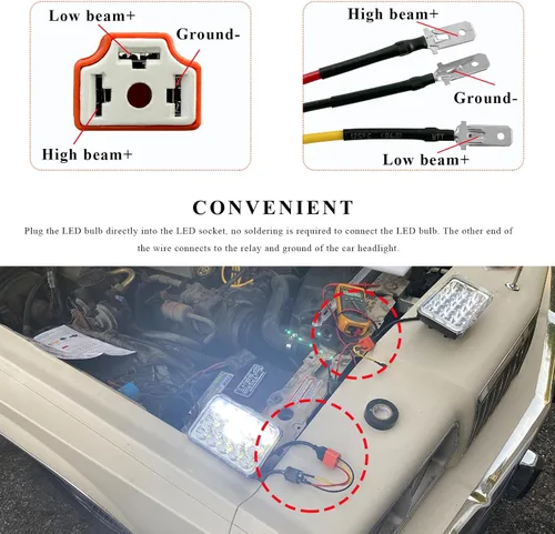 Vista 3 de 2 piezas H4 HB2 9003 arnés de cableado socket para faros delanteros, conector de cerámica de 16AWG para faros delanteros, enchufe hembra de coleta