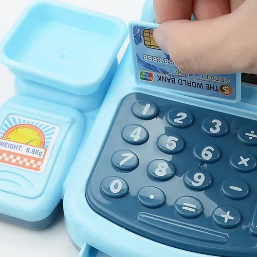 Vista 5 de Caja registradora de juguete para niños, caja registradora interactiva de plástico para padres e hijos, regalo para niños y niñas, color rosa