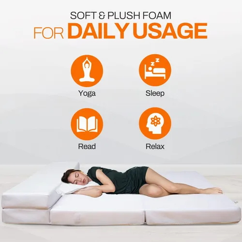 Vista 4 de Cheer Collection Colchón plegable de espuma viscoelástica, sofá cama convertible de cuatro pliegues, sofá cama plegable de espuma con infusión