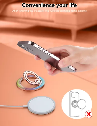 Vista 4 de Mindsky Soporte magnético para anillo de teléfono, soporte magnético de anillo de color a la moda, agarre para iPhone