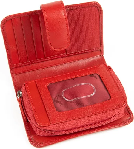 Vista 6 de Billetera de cuero RFID de acordeón, Rojo, Contemporáneo