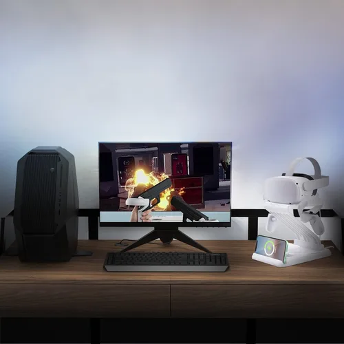 Vista 5 de VR Stand with charging port,Headset Display Holder and Controller Holder Mount Compatible with Oculus Quest 2Quest Pico Neo 3VIVE Focus 3 VR Headset