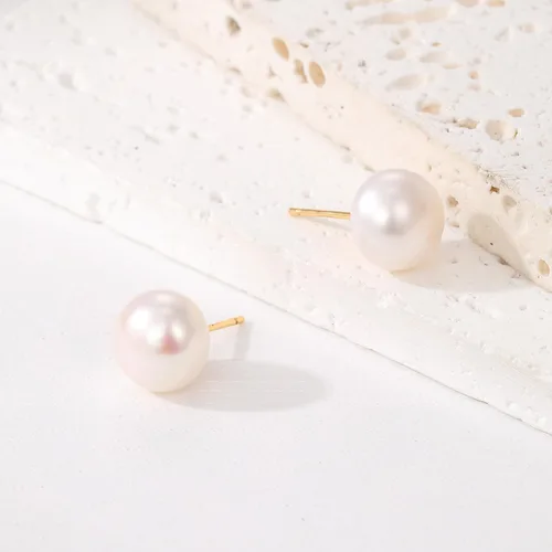 Vista 3 de Aretes de perlas cultivadas de agua dulce con botón blanco para mujer, joyería de fiesta de cumpleaños