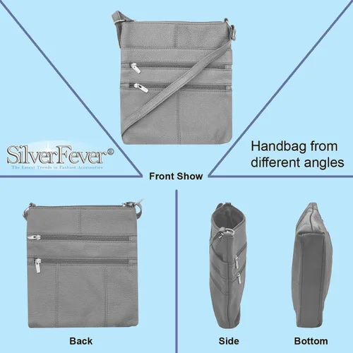 Vista 3 de SILVERFEVER Bolso cruzado grande de cuero para mujer, resistente al agua