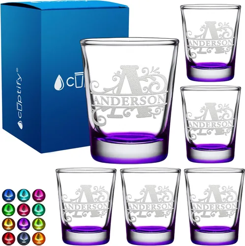Vista 11 de Cuptify Inicial de cristal con monograma y nombre de 2 onzas, parte inferior negra grabada con texto personalizado para regalos, bodas, cumpleaños