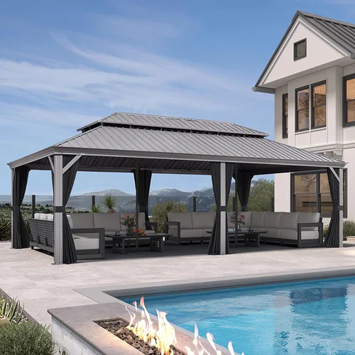 Vista 10 de PURPLE LEAF - Gazebo para exteriores de 10 x 12 pies, con sistema de drenaje