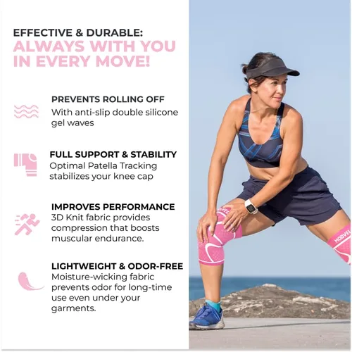 Vista 6 de Modvel Paquete de 2 rodilleras para mujeres y hombres – Rodilleras de compresión de entrenamiento para aliviar el dolor de rodilla, apoyo articular