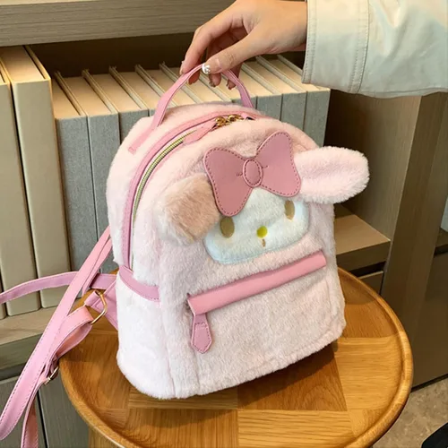 Vista 6 de XFKK Bolsa de peluche de dibujos animados, mochila escolar para mujeres y niñas, mochila de regalo (blanco), talla única, Rosado, Viajar