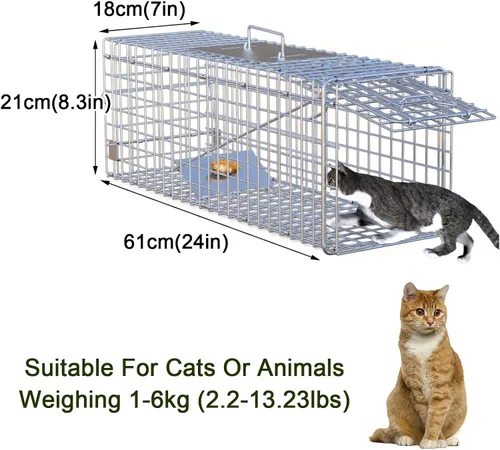 Vista 7 de Trampa de jaula de animales vivos, mapache, trampa plegable de hierro galvanizado para gatos callejeros, gatitos humanos para mapaches, gatos Plata