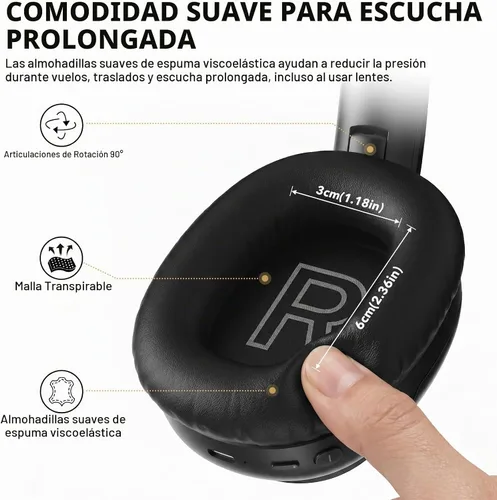 Vista 5 de 1Mii - Auriculares con cancelación de ruido con cable e inalámbricos para Negro