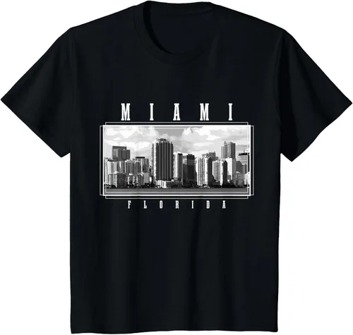 Vista 31 de Miami Skyline Florida Pride Vintage Miami Camiseta, Negro