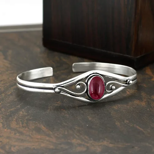Vista 4 de Natural Gemstone Cuff Bangle Bracelets for Women Handmade Statement Birthstone Jewelry Adjustable Size for Perfect Fit Gift for Birthdays