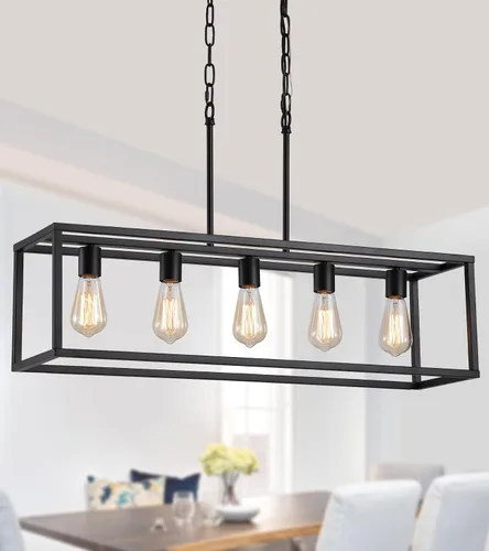 Vista 10 de AMZASA Candelabro lineal negro de 3 luces, moderno, rectangular, granja, comedor, lámpara para cocina, isla y bar, certificación UL
