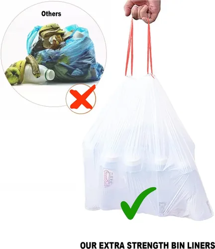Vista 5 de BEIDOU-PAC Bolsas de basura de 2.6 galones con cordón, 100 unidades, bolsas de basura de rollo múltiple, pequeñas bolsas de basura de cocina, sin