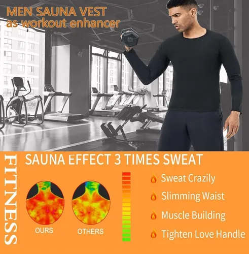 Vista 3 de Sauna Sudor Camisa Entrenador de Cintura para Hombres Chaleco de Compresión Entrenamiento Ropa de Gimnasio Mejorador de Sudor Manga Larga