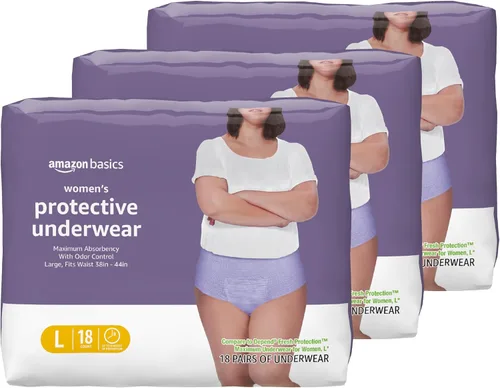 Vista 17 de Amazon Basics - Ropa interior protectora para mujer, para incontinencia y posparto, máxima absorción, talla S, lavanda, 24