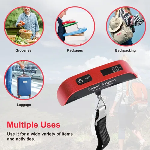 Vista 7 de Travel Inspira Báscula digital de equipaje con pantalla LCD de alerta de sobrepeso, 110 libras 110.2lbs de acero inoxidable