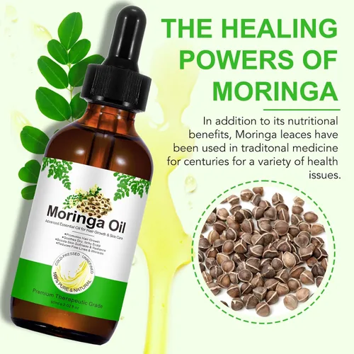 Vista 2 de Aceite de moringa para cabello, 2.02 onzas líquidas, aceite de semilla de moringa 100% natural sin refinar prensado en frío para cabello, cara