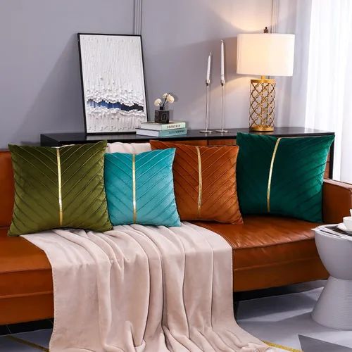 Vista 8 de Fundas de Almohada Decorativas de Terciopelo Verde Aguamarina de 16 x 16 pulgadas, Paquete de 2 con Cuero Dorado Decorativo de Navidad, Fundas