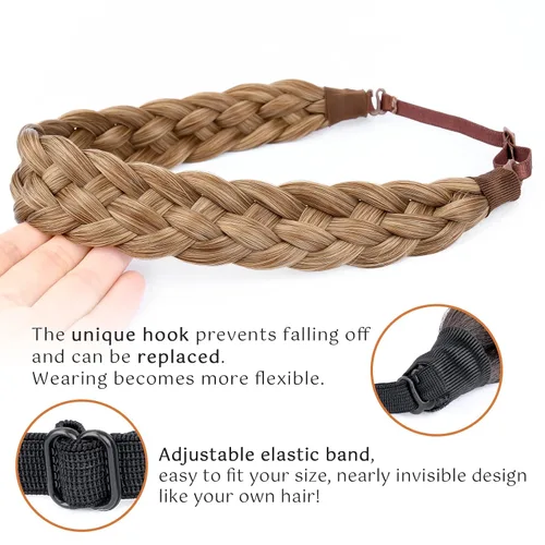Vista 3 de Diadema clásica de cabello sintético trenzado de 5 hebras, trenzas gruesas y anchas, extensión de cabello con elástico para mujeres y niñas