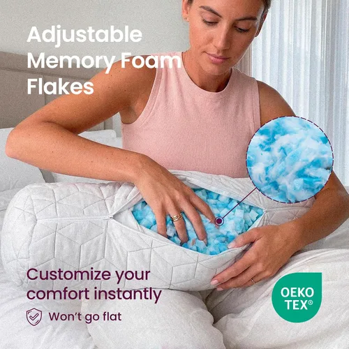 Vista 2 de IWS I WANNA SLEEP SnowTouch Almohada ajustable, soporte para el cuello, almohadas de cama para dormir, espuma viscoelástica de corte cruzado de gel