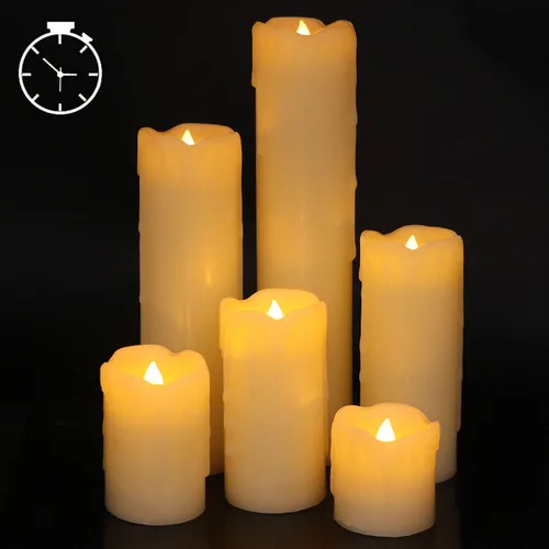 Vista 4 de Velas parpadeantes sin llama que funcionan con pilas (batería incluida) con temporizador de 6 horas, juego de 6 velas LED de cera goteante