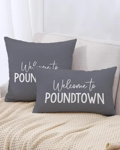 Vista 3 de Divertida funda de almohada de bienvenida a Pound-Town, divertida decoración de almohada con temática de pareja para el hogar, boda, regalos