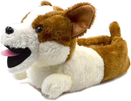 Vista 2 de Millffy Pantuflas clásicas de conejo para adultos, pantuflas de felpa para niños, pantuflas de animales de pastor, perro, Corgi, disfraz