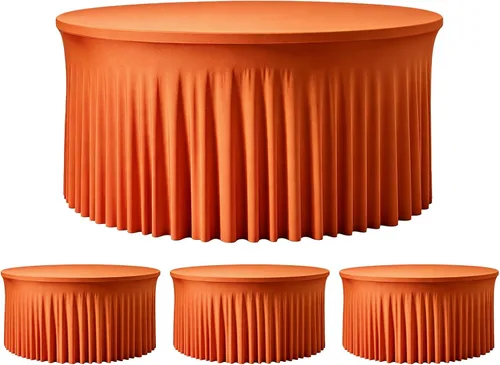 Vista 9 de Mantel redondo de 60 pulgadas en negro para mesas de 5 pies, funda de mesa ajustada de elastano con borde elástico y falda, lavable, sin arrugas