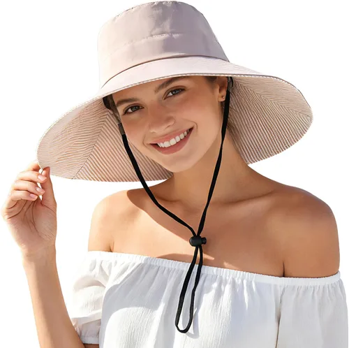 Vista 7 de Women's Wide-Brim Foldable Beach hat, UV Protection UPF 50+, Summer Sun hat Beige
