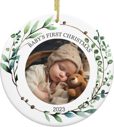 Vista 19 de Adornos personalizados para la primera Navidad del bebé, adornos colgantes de cerámica con foto de bebé, regalo de recuerdo para bebé recién nacido