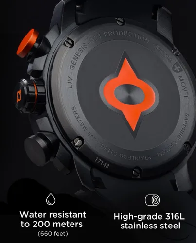 Vista 4 de LIV GX1 - Reloj clásico resistente con cronógrafo suizo de 1.77 pulgadas, 316L SS, 3D multicapa con fecha rápida, resistente a los arañazos Caja IP
