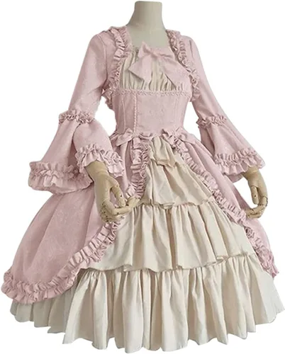 Vista 3 de Wkishenl Vestido rococó para mujer, vestido de baile de Marie Antoinette, vestido medieval renacentista con volantes, vestido victoriano