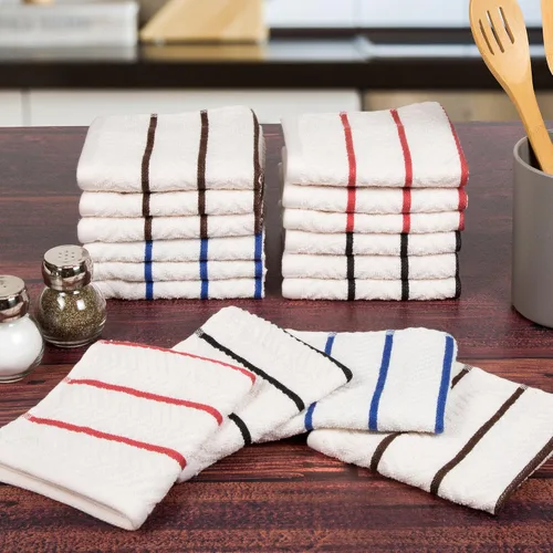 Vista 2 de Lavish Home Juego de 8 toallas de cocina de algodón peinado, absorbentes con tejido de cheurón, paños de lavado para limpieza y secado (multicolor)