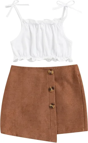 Vista 111 de TheFound Trajes de verano para niñas pequeñas, sin mangas, de punto acanalado, halter, pantalones cortos, ropa para recién nacidos, conjunto de 3