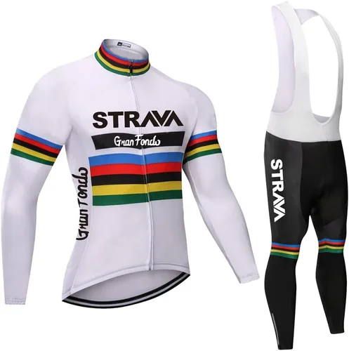 Vista 29 de Conjunto de ropa de ciclismo para hombre, manga larga, jersey de ciclismo con cremallera, bolsillo, traje de bicicleta, pantalones con babero de gel