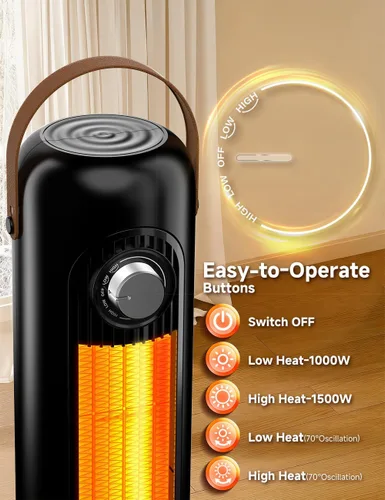 Vista 8 de Calentador eléctrico de cerámica PTC de 1500 W con 4 modos, calefacción 1S de 350 pies cuadrados, calentadores de patio oscilantes de 70° para uso