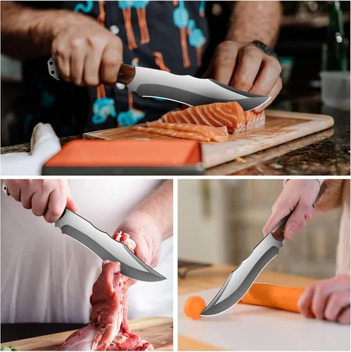 Vista 7 de Cuchillo de carnicero resistente con funda, cuchillos de chef, cortador de verduras, machete para cocina, al aire libre, campamento, barbacoa (7.5)