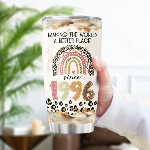 Vista 3 de Making The World A Better Place Since 1996 - Vaso de acero inoxidable de 20 onzas, regalo de cumpleaños para mujeres, regalo de cumpleaños para 30