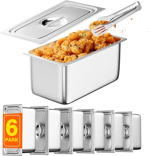Vista 15 de WantJoin Recipientes Gastronómicos con Tapa 1/1 Tamaño Completo 4 Pulgadas de Profundidad Paquete de 3, Juegos de Bandejas de Metal de Acero