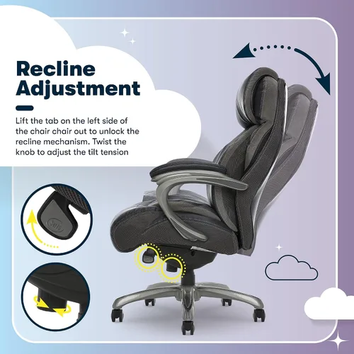 Vista 8 de Silla de oficina Serta grande y alta con capas inteligentes y tecnología de aire, Cuero, Negro