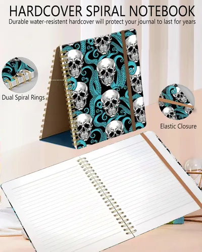 Vista 2 de Cuaderno de espiral A5, lindo cuaderno para mujeres y hombres, cuaderno de tapa dura con rayas universitarias para trabajo y toma de notas, 60