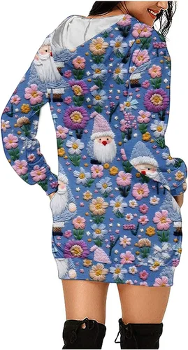 Vista 5 de Comigeewa Vestido con capucha Navidad Mujer bolsillos Estampado 3D Manga Larga, Sudadera Capucha Vestidos lindos y holgados