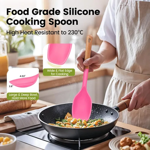 Vista 3 de Juego de cucharas de cocina de silicona grandes, 2 cucharas de servir resistentes al calor, espátula antiadherente multifunción para mezclar Berry