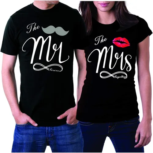 Vista 2 de Juego de camisas a juego para parejas, él y su esposo, esposa, Blanco