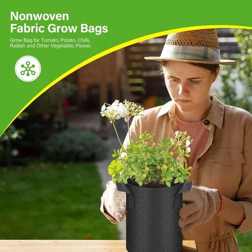 Vista 7 de HealSmart Paquete de 6 bolsas de cultivo no tejidas de 1 galón, macetas de tela de aireación con asas, adecuadas para frutas de jardín, verduras