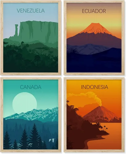 Vista 53 de SIGNWIN Marco de arte de pared de jirafa de safari africano, juego de 4 impresiones coloridas de paisaje, decoración de pared de naturaleza