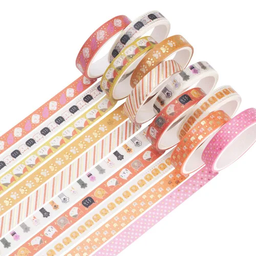 Vista 12 de YUBBAEX Juego de 10 rollos de cinta washi brillante, 8 mm de ancho, de lámina dorada decorativa para álbumes de recortes, planificador, manualidades